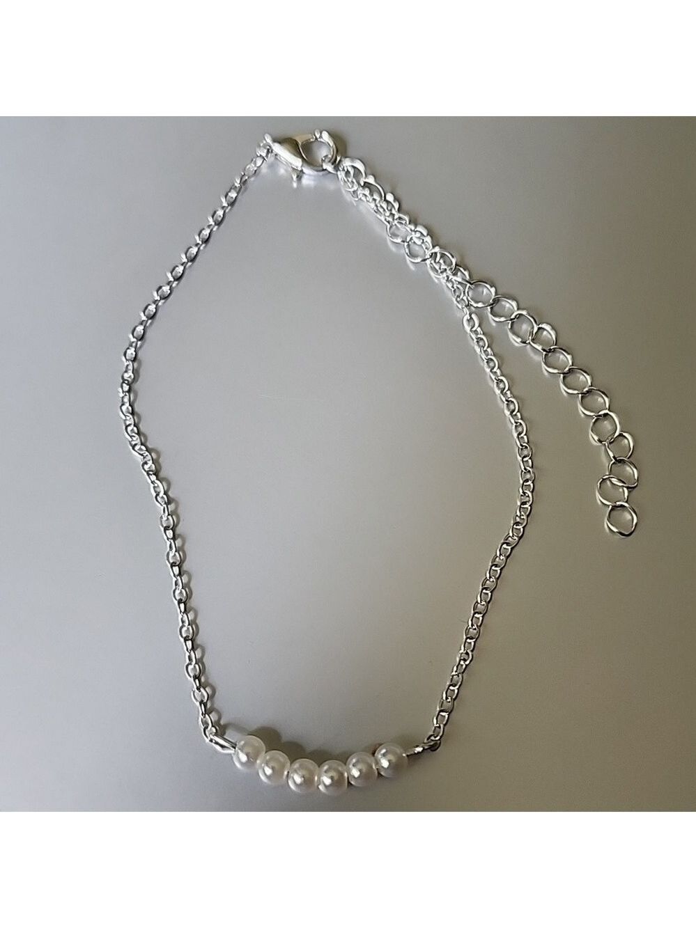 BEADED Faux Pearl  ANKLET  Stainless + Silver Coat